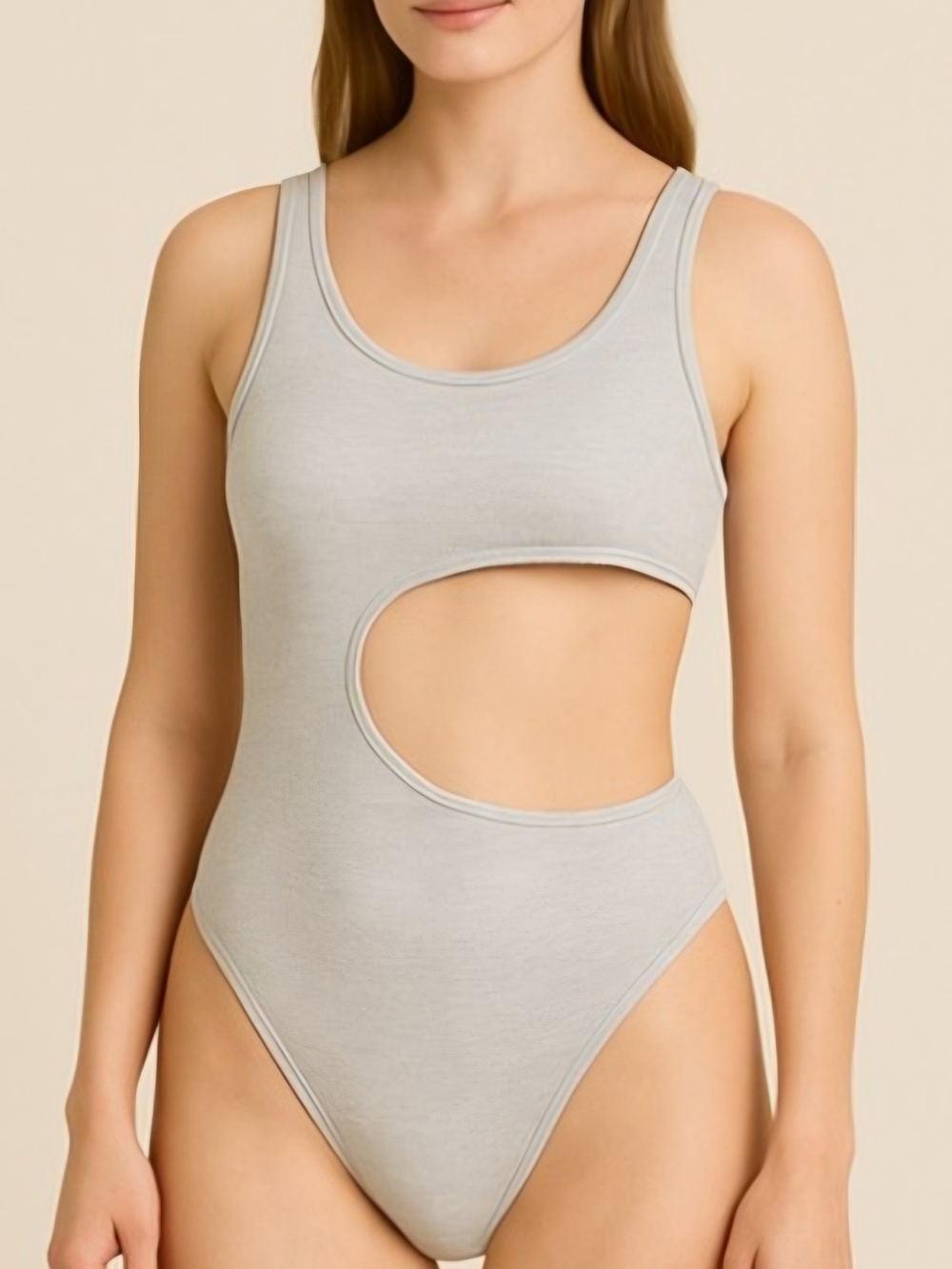 Alphalete Light Gray Asymmetric Cutout Bodysuit